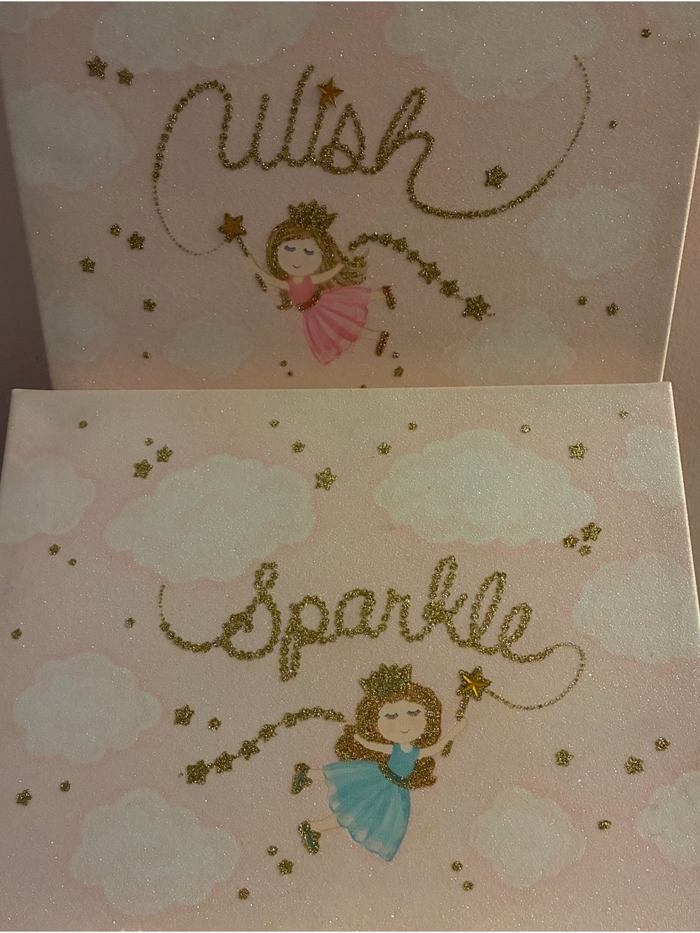 2 Glitter Fairy Wall Hangings For Kids Room By Colleen Karis Pink & Blue